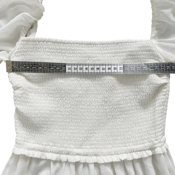 Aritzia Wilfred Tempest Mini Dress Smocked White Chiffon Romantic Feminine 2XS - Picture 4 of 16